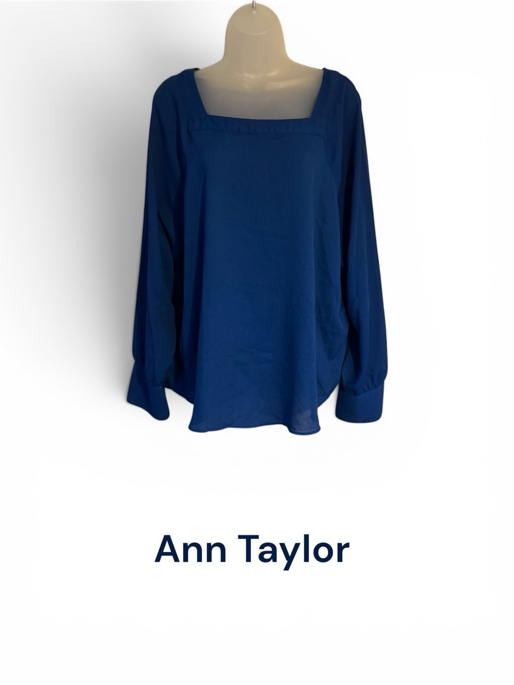 Ann Taylor Women's Square Neck Long Sleeve Blouse - Blue - XLARGE - #U